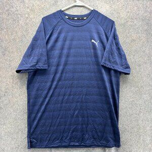 Puma Shirt Mens XL Blue Navy Stripes Athletic Jersey Training Soccer Stretch